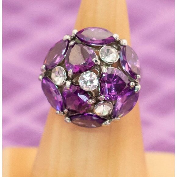 Vintage Art Deco Purple Stones Rhinestones Ring Size 10 - V2 - Picture 1 of 3